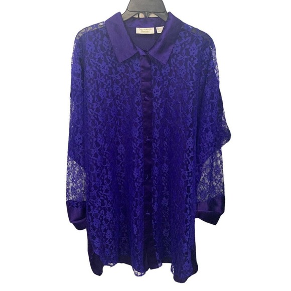 Vintage Victoria’s Secret Lace Button Down Robe Purple Size M/L Gold Label‎ - Picture 1 of 3